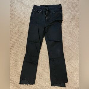 Mother black cropped fray jeans